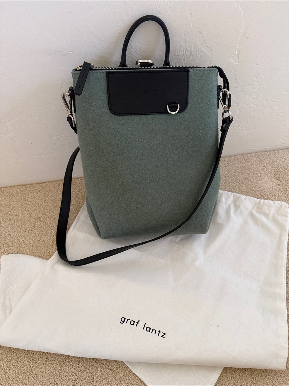 Graf Lantz Bedford Wool Midi Backpack with Black Leather Trim